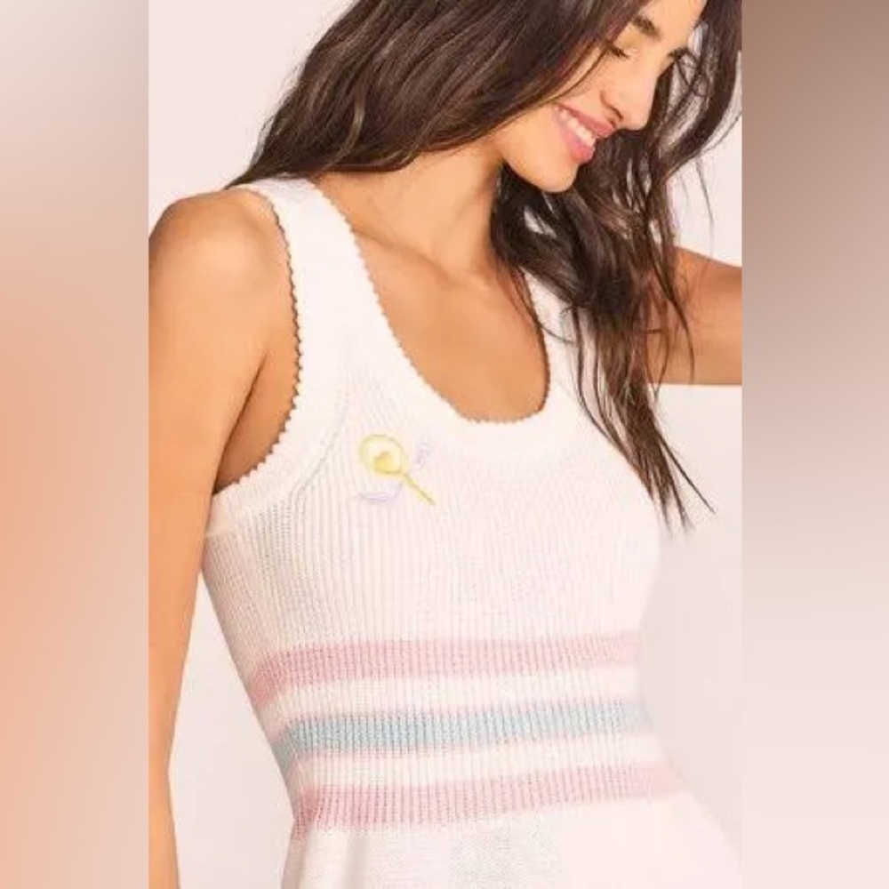 LoveShackFancy Indiana Tennis Mini Knit/Sweater Dress, Sz Medium (New) White - Picture 4 of 16